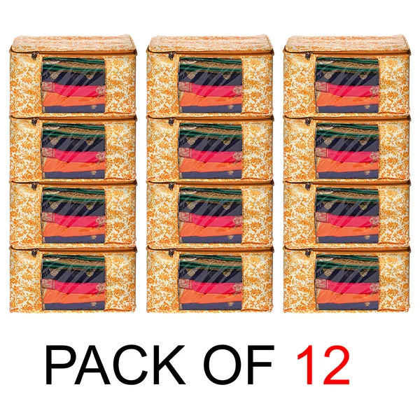 Large_Foldable_Clothes_Storage_Bag_With_Zipper_&_Transparent_Window_|_Orange_Floral_Wardrobe_Organizer_For_Saree,_Blanket_&_Quilt_Storage_|_Saree_Cover_Storage_Box_For_Clothes_With_Premium_Quality_Non_Woven_Combo_Offer_Saree_Organizer_For_Wardrobe/Organizers_For_Clothes/Saree_Cover_|_Foldable_Saree_Clothes_Storage_Bag_Wardrobe_(Pack_Of_12)