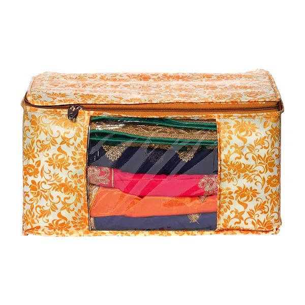 Large_Foldable_Clothes_Storage_Bag_With_Zipper_&_Transparent_Window_|_Orange_Floral_Wardrobe_Organizer_For_Saree,_Blanket_&_Quilt_Storage_|_Saree_Cover_Storage_Box_For_Clothes_With_Premium_Quality_Non_Woven_Combo_Offer_Saree_Organizer_For_Wardrobe/Organizers_For_Clothes/Saree_Cover_|_Foldable_Saree_Clothes_Storage_Bag_Wardrobe_(Pack_Of_12)