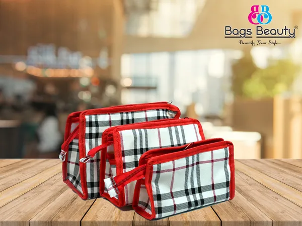 Ladies_Red_Check_Pattern_Hand_Wallet_Set_-_3_Size_Zipper_Pouch_Combo_|_Multi_Pocket_Cosmetic_&_Travel_Organizer_Wallet_Set