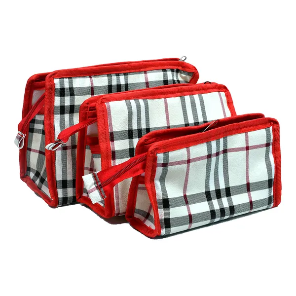 Ladies_Red_Check_Pattern_Hand_Wallet_Set_-_3_Size_Zipper_Pouch_Combo_|_Multi_Pocket_Cosmetic_&_Travel_Organizer_Wallet_Set