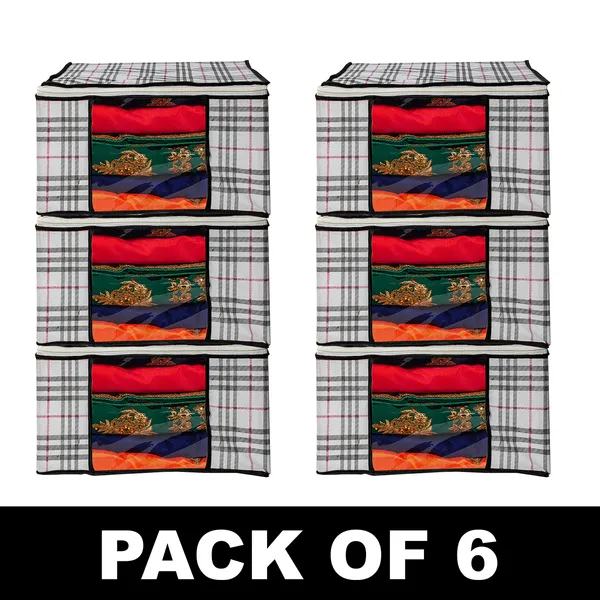 Premium_Check_Print_Clothes_Storage_Bag_With_Clear_Window_&_Zipper_|_Foldable_Wardrobe_Organizer_For_Blanket,_Saree_&_Bedding_|_Saree_Cover_Storage_Box_For_Clothes_With_Premium_Quality_Non_Woven_Combo_Offer_Saree_Organizer_For_Wardrobe/Organizers_For_Clothes/Saree_Cover_|_Foldable_Saree_Clothes_Storage_Bag_Wardrobe_(Pack_Of_6)