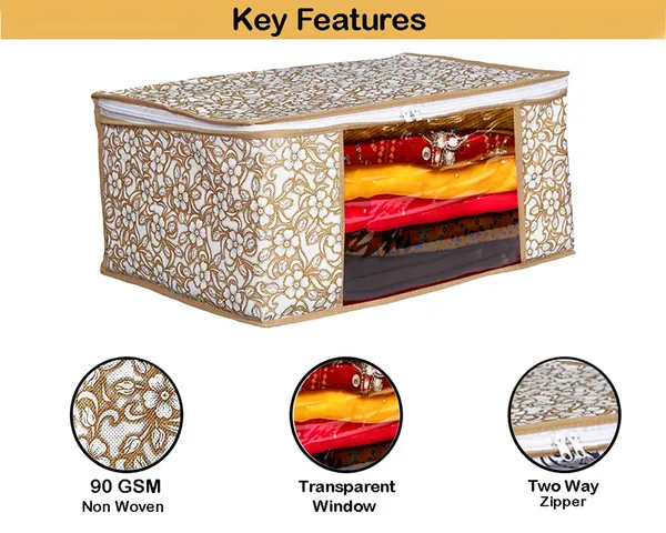 Floral_Foldable_Storage_Bag_With_Zipper_Window_|_Large_Clothes,_Blanket_&_Saree_Organizer_For_Wardrobe_(Pack_Of_12)