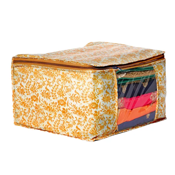 Large_Foldable_Clothes_Storage_Bag_With_Zipper_&_Transparent_Window_|_Orange_Floral_Wardrobe_Organizer_For_Saree,_Blanket_&_Quilt_Storage_|_Saree_Cover_Storage_Box_For_Clothes_With_Premium_Quality_Non_Woven_Combo_Offer_Saree_Organizer_For_Wardrobe/Organizers_For_Clothes/Saree_Cover_|_Foldable_Saree_Clothes_Storage_Bag_Wardrobe_(Pack_Of_6)