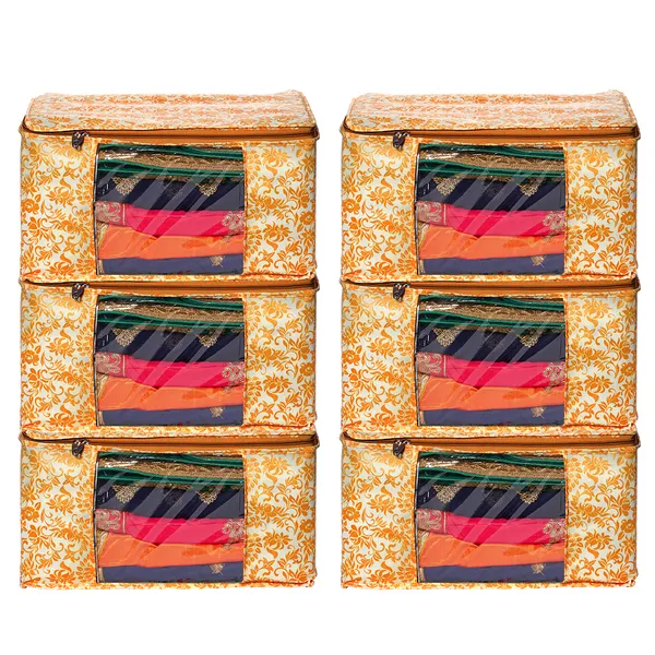 Large_Foldable_Clothes_Storage_Bag_With_Zipper_&_Transparent_Window_|_Orange_Floral_Wardrobe_Organizer_For_Saree,_Blanket_&_Quilt_Storage_|_Saree_Cover_Storage_Box_For_Clothes_With_Premium_Quality_Non_Woven_Combo_Offer_Saree_Organizer_For_Wardrobe/Organizers_For_Clothes/Saree_Cover_|_Foldable_Saree_Clothes_Storage_Bag_Wardrobe_(Pack_Of_6)
