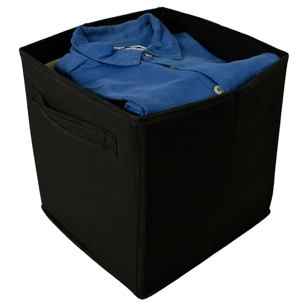 Foldable_Wardrobe_Clothes_Storage_Box_With_Handles_|_20L_Garment_Organizer_For_Kurtis,_Dresses_&_Kids_Clothes_|_100_Gsm_Non-Woven_Hardboard_Storage_Bin_(Black)