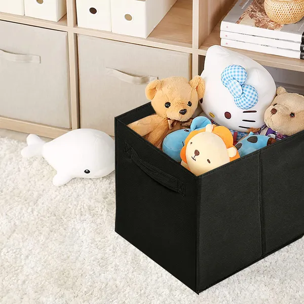 Foldable_Wardrobe_Clothes_Storage_Box_With_Handles_|_20L_Garment_Organizer_For_Kurtis,_Dresses_&_Kids_Clothes_|_100_Gsm_Non-Woven_Hardboard_Storage_Bin_(Black)