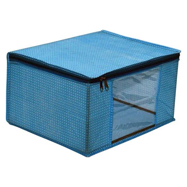 Large_Foldable_Clothes_Storage_Bag_With_Zipper_&_Transparent_Window_|_Blue_Polka_Dot_Wardrobe_Organizer_For_Saree,_Blanket_&_Quilt_Storage_(Pack_Of_12)