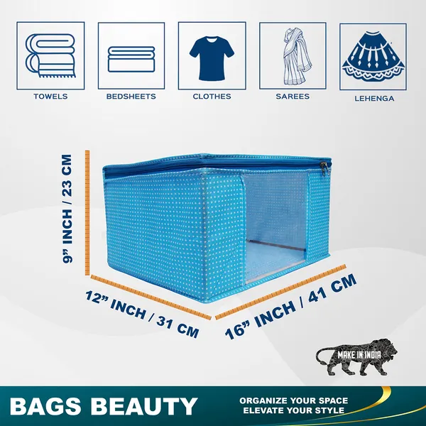 Large_Foldable_Clothes_Storage_Bag_With_Zipper_&_Transparent_Window_|_Blue_Polka_Dot_Wardrobe_Organizer_For_Saree,_Blanket_&_Quilt_Storage_(Pack_Of_12)