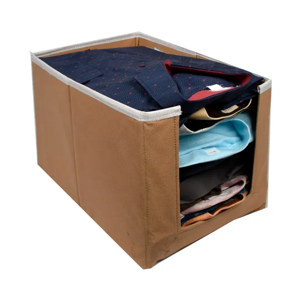 Foldable_Wardrobe_Storage_Box_With_Front_Window_|_Clothes_Organizer_For_Kurtis,_Dresses_&_Kids_Garments_|_Non-Woven_Hardboard_Storage_Bin_20L_(Beige)