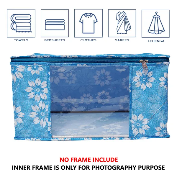 Large_Foldable_Clothes_Storage_Bag_With_Zipper_&_Transparent_Window_|_Blue_Floral_Wardrobe_Organizer_For_Saree,_Blanket_&_Quilt_Storage_(Pack_Of_3)