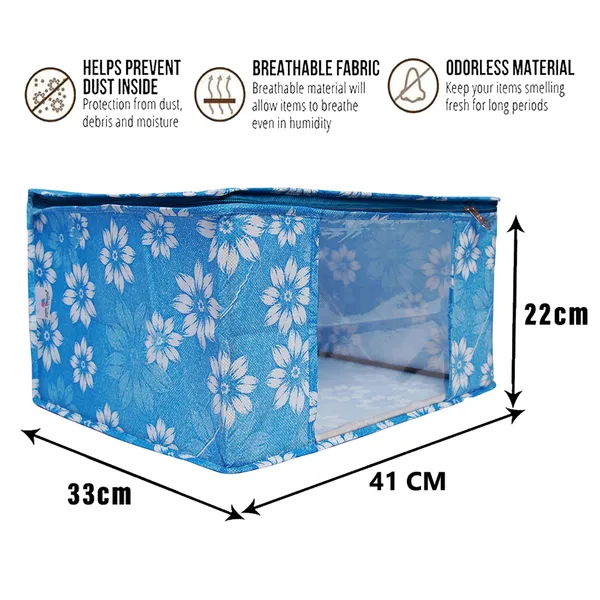Large_Foldable_Clothes_Storage_Bag_With_Zipper_&_Transparent_Window_|_Blue_Floral_Wardrobe_Organizer_For_Saree,_Blanket_&_Quilt_Storage_(Pack_Of_3)