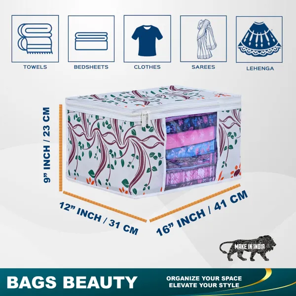 Large_Foldable_Clothes_Storage_Bag_With_Zipper_&_Transparent_Window_|_White_Leaf_Print_Wardrobe_Organizer_For_Saree,_Blanket_&_Quilt_Storage_|_Saree_Cover_Storage_Box_For_Clothes_With_Premium_Quality_Non_Woven_Combo_Offer_Saree_Organizer_For_Wardrobe/Organizers_For_Clothes/Saree_Cover_(Pack_Of_3)