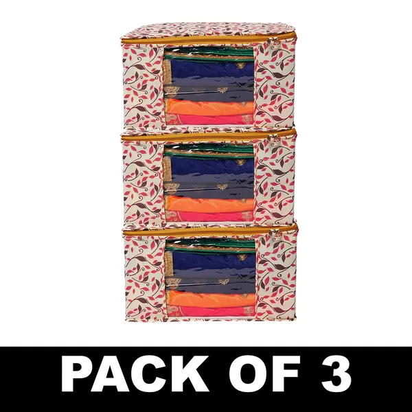 Saree_Cover_Storage_Box_For_Clothes_With_Premium_Quality_Non_Woven_Combo_Offer_Saree_Organizer_For_Large_Foldable_Clothes_Storage_Bag_With_Zipper_&_Transparent_Window_|_Leaf_Print_Wardrobe_Organizer_For_Saree,_Blanket_&_Quilt_Storage_|_Foldable_Saree_Clothes_Storage_Bag_Wardrobe_(Pack_Of_3)