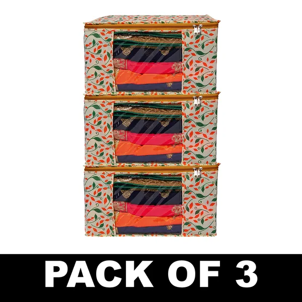 Saree_Cover_Storage_Box_For_Clothes_With_Premium_Quality_Non_Woven_Combo_Offer_Saree_Organizer_For_Wardrobe/Organizers_For_Clothes/Saree_Cover_|_Large_Foldable_Clothes_Storage_Bag_With_Zipper_&_Transparent_Window_|_Multicolor_Floral_Wardrobe_Organizer_For_Saree,_Blanket_&_Quilt_Storage_(Pack_Of_3)