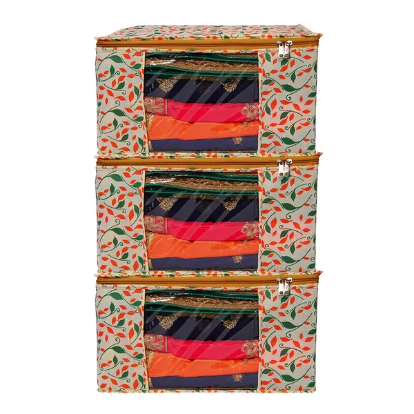 Saree_Cover_Storage_Box_For_Clothes_With_Premium_Quality_Non_Woven_Combo_Offer_Saree_Organizer_For_Wardrobe/Organizers_For_Clothes/Saree_Cover_|_Large_Foldable_Clothes_Storage_Bag_With_Zipper_&_Transparent_Window_|_Multicolor_Floral_Wardrobe_Organizer_For_Saree,_Blanket_&_Quilt_Storage_(Pack_Of_3)