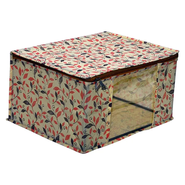 Saree_Cover_Storage_Box_For_Clothes_With_Premium_Quality_Non_Woven_Combo_Offer_Saree_Organizer_For_Large_Foldable_Clothes_Storage_Bag_With_Zipper_&_Transparent_Window_|_Leaf_Print_Wardrobe_Organizer_For_Saree,_Blanket_&_Quilt_Storage_|_Foldable_Saree_Clothes_Storage_Bag_Wardrobe_(Pack_Of_12)