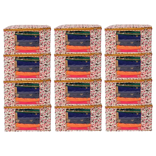 Saree_Cover_Storage_Box_For_Clothes_With_Premium_Quality_Non_Woven_Combo_Offer_Saree_Organizer_For_Large_Foldable_Clothes_Storage_Bag_With_Zipper_&_Transparent_Window_|_Leaf_Print_Wardrobe_Organizer_For_Saree,_Blanket_&_Quilt_Storage_|_Foldable_Saree_Clothes_Storage_Bag_Wardrobe_(Pack_Of_12)