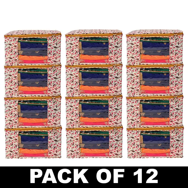 Saree_Cover_Storage_Box_For_Clothes_With_Premium_Quality_Non_Woven_Combo_Offer_Saree_Organizer_For_Large_Foldable_Clothes_Storage_Bag_With_Zipper_&_Transparent_Window_|_Leaf_Print_Wardrobe_Organizer_For_Saree,_Blanket_&_Quilt_Storage_|_Foldable_Saree_Clothes_Storage_Bag_Wardrobe_(Pack_Of_12)