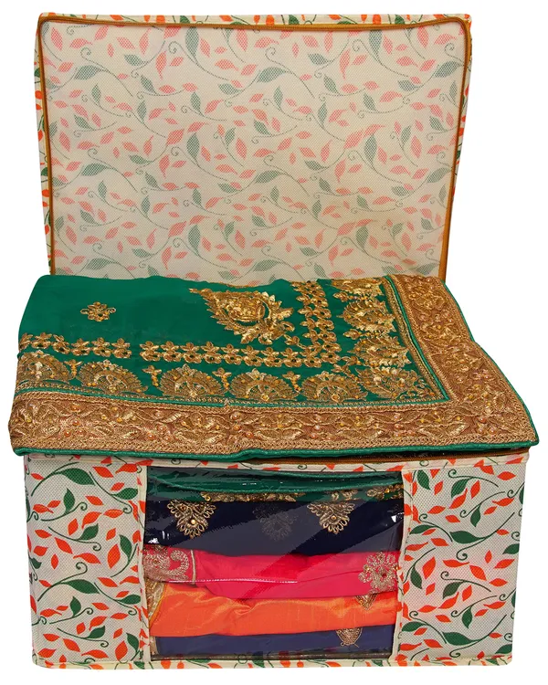Saree_Cover_Storage_Box_For_Clothes_With_Premium_Quality_Non_Woven_Combo_Offer_Saree_Organizer_For_Wardrobe/Organizers_For_Clothes/Saree_Cover_|_Large_Foldable_Clothes_Storage_Bag_With_Zipper_&_Transparent_Window_|_Multicolor_Floral_Wardrobe_Organizer_For_Saree,_Blanket_&_Quilt_Storage_(Pack_Of_6)