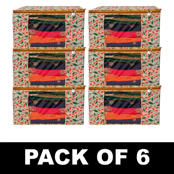 Saree_Cover_Storage_Box_For_Clothes_With_Premium_Quality_Non_Woven_Combo_Offer_Saree_Organizer_For_Wardrobe/Organizers_For_Clothes/Saree_Cover_|_Large_Foldable_Clothes_Storage_Bag_With_Zipper_&_Transparent_Window_|_Multicolor_Floral_Wardrobe_Organizer_For_Saree,_Blanket_&_Quilt_Storage_(Pack_Of_6)
