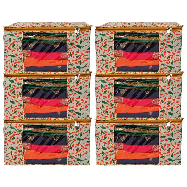Saree_Cover_Storage_Box_For_Clothes_With_Premium_Quality_Non_Woven_Combo_Offer_Saree_Organizer_For_Wardrobe/Organizers_For_Clothes/Saree_Cover_|_Large_Foldable_Clothes_Storage_Bag_With_Zipper_&_Transparent_Window_|_Multicolor_Floral_Wardrobe_Organizer_For_Saree,_Blanket_&_Quilt_Storage_(Pack_Of_6)
