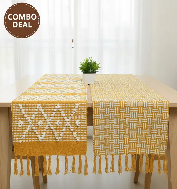 Yellow_White_Cotton_4_To_6_Seater_Table_Runner_14_X_72_Inch_Pack_Of_1_And_Yellow_Cotton_4_To_6_Seater_Table_Runner_14_X_72_Inch_Pack_Of_1_Combo_Pack_Of_2