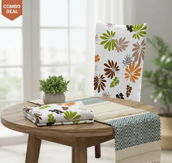 Brown_Beige_Polyester_Stretchable_Dining_Chair_Cover_Set_Of_8_Washable_Slip_Covers_And_Yellow_Cotton_4_To_6_Seater_Table_Runner_14_X_72_Inch_Pack_Of_1_Combo_Pack_Of_2