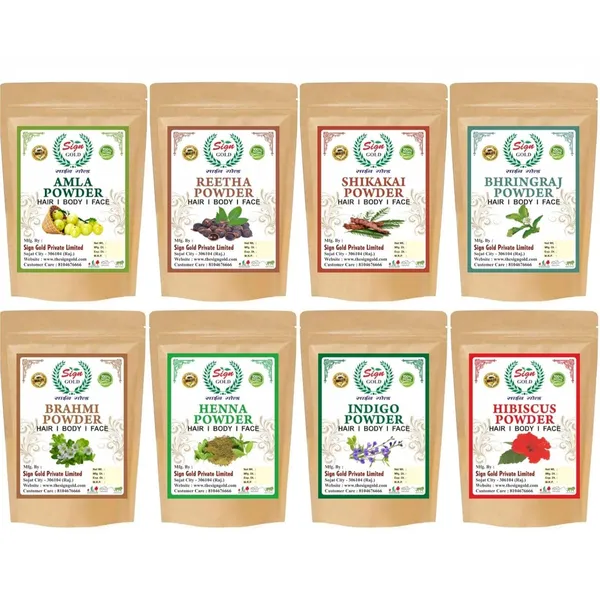 Sign_Gold_Bio_Organic_Amla_Reetha_Shikakai_Bhringraj_Hibiscus_Brahmi_Henna_&_Indigo_Powder_50G_Each_|_Total_400G_|_Ayurvedic_Hair_Care_Powder_|_Supports_Hair_Growth_&_Healthy_Scalp