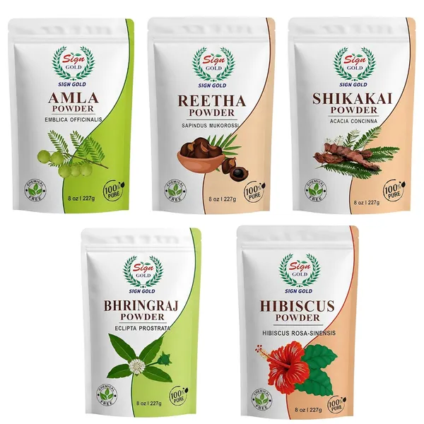 Sign_Gold_Bio_Organic_Amla,_Reetha,_Shikakai,_Bhringraj_&_Hibiscus_Powder_For_Hair_Care_|_All_Hair_Type_Wash,_Healthy_Scalp,_Nourishment,_Mask,_Control_Dandruff,_Hairfall_|_227Gram_Each_(Pack_Of_5)_(Total_1135Gm)