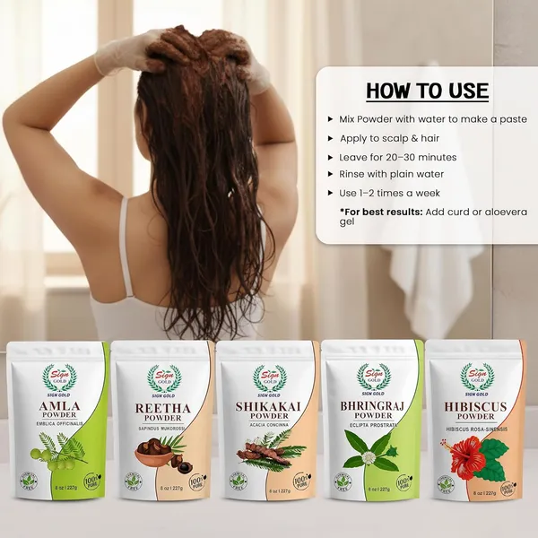 Sign_Gold_Bio_Organic_Amla,_Reetha,_Shikakai,_Bhringraj_&_Hibiscus_Powder_For_Hair_Care_|_All_Hair_Type_Wash,_Healthy_Scalp,_Nourishment,_Mask,_Control_Dandruff,_Hairfall_|_227Gram_Each_(Pack_Of_5)_(Total_1135Gm)