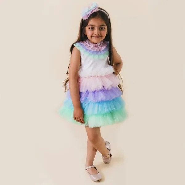 Multicolor_Handmade_Fluffy_Designer_Net_And_Satin_Frock_For_Birthday_Purposes