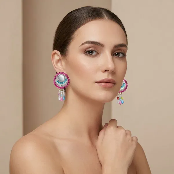 Handcrafted_Elegant_Turquoise_Blue_And_Pink_Crystal_Circular_Drop_Earrings