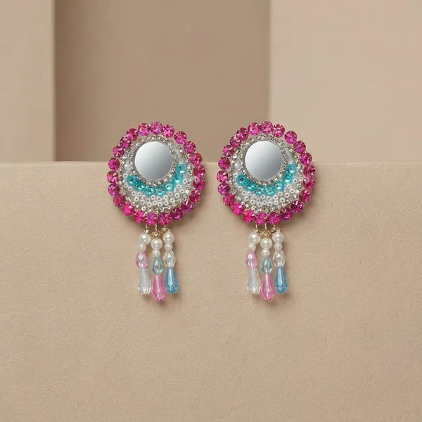 Handcrafted_Elegant_Turquoise_Blue_And_Pink_Crystal_Circular_Drop_Earrings