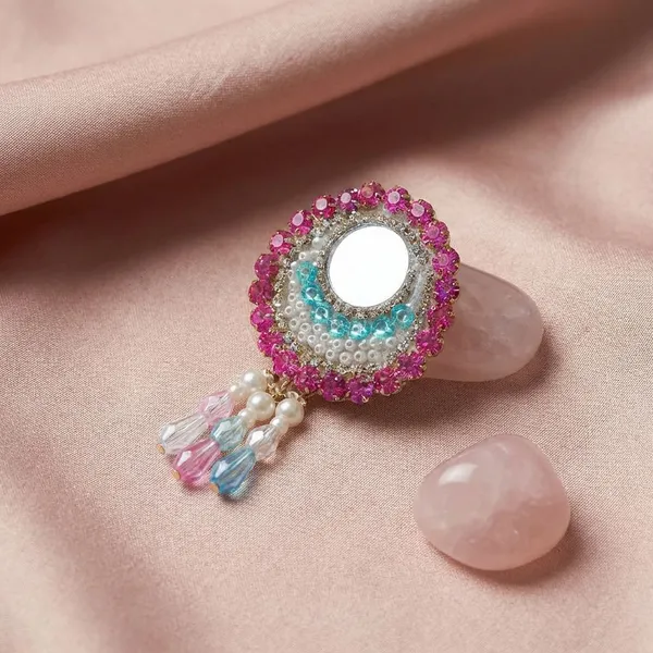 Handcrafted_Elegant_Turquoise_Blue_And_Pink_Crystal_Circular_Drop_Earrings
