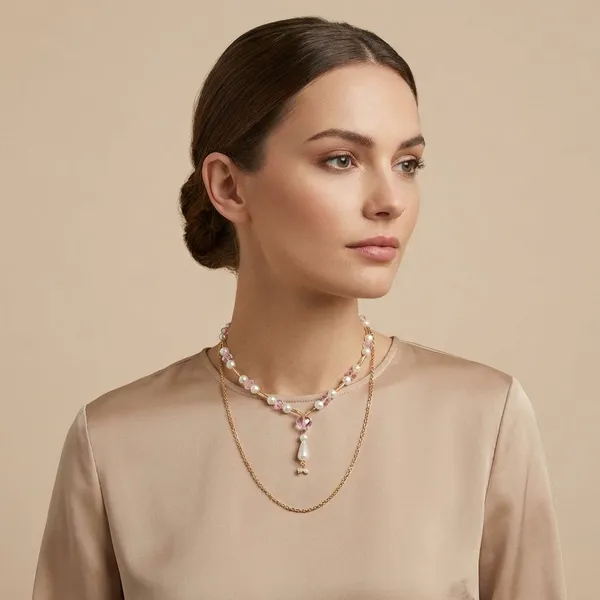 Handcrafted_Elegant_Pearl_And_Bow_Layered_Necklace_Set