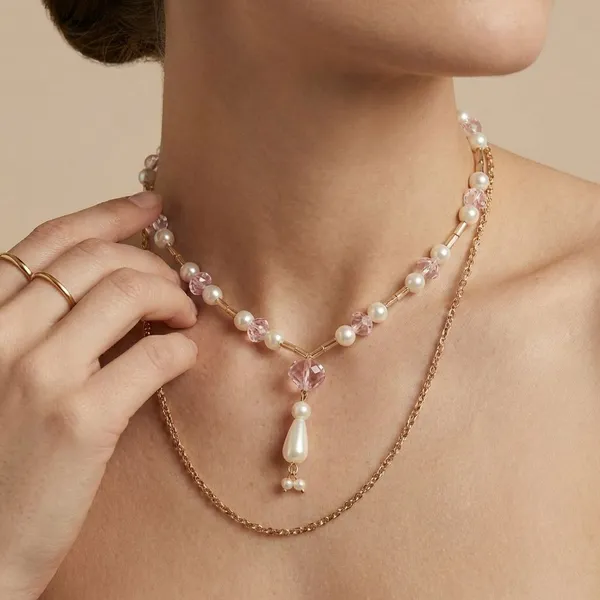 Handcrafted_Elegant_Pearl_And_Bow_Layered_Necklace_Set