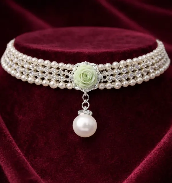 Handcrafted_Elegant_Green_Rose_Pearl_Drop_Earrings