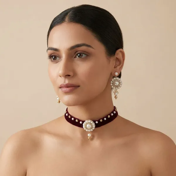 Handcrafted_Elegant_Maroon_Velvet_Hair_Clip_With_Crystal_Pendants