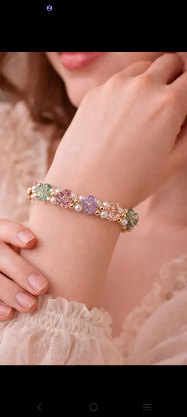 Handcrafted_Pastel_Crystal_And_Pearl_Beaded_Stretch_Bracelet___Multicolor_Floral_Design