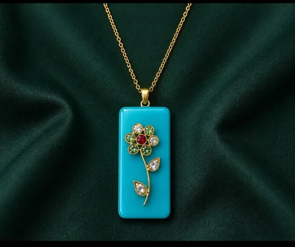 Cadet_Blue_Rectangle_MONALISA_Chain_With_Pendent
