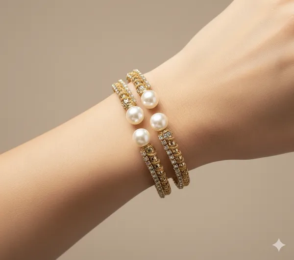 Handcrafted_Sparkling_Gold_Toned_Rhinestone_Bracelet_With_Pearl_Accents