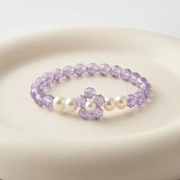 Handcrafted_Purple_Crystal_And_Pearl_Beaded_Stretch_Bracelet_With_Gold_Accents