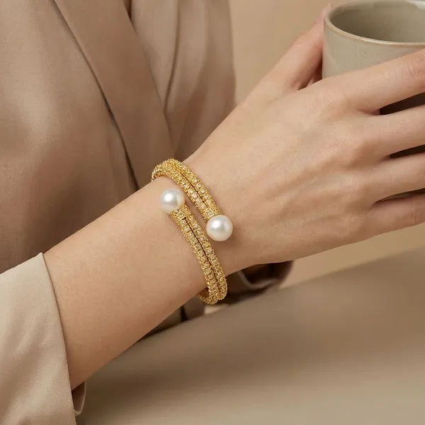 Handcrafted_Gold_Toned_Pearl_End_Mesh_Cuff_Bracelet