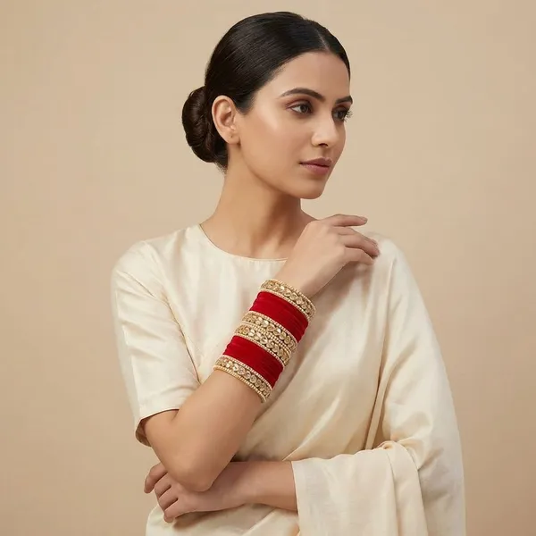 Handcrafted_Traditional_Red_Velvet_Bridal_Chuda_Bangles_Set_With_Golden_Work_And_Pearl_Detailing
