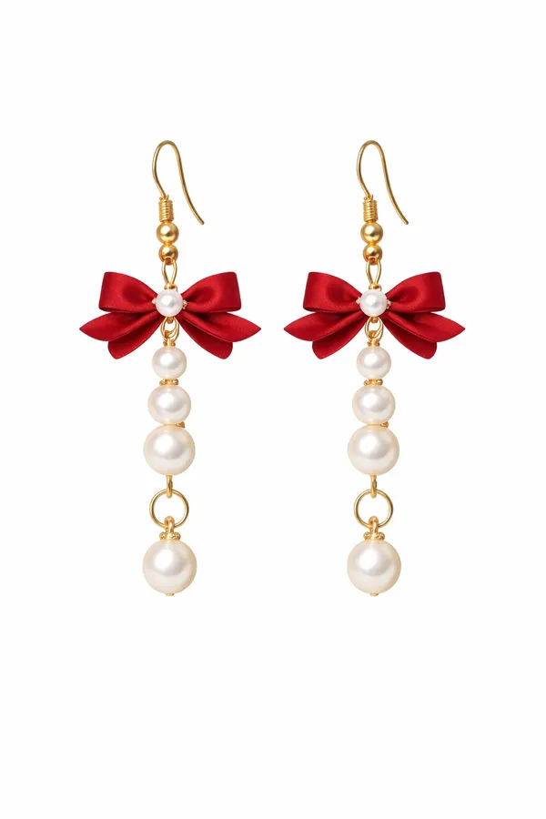 Handcrafted_Elegant_Velvet_Bow_Pearl_Drop_Earrings___Maroon_And_Gold