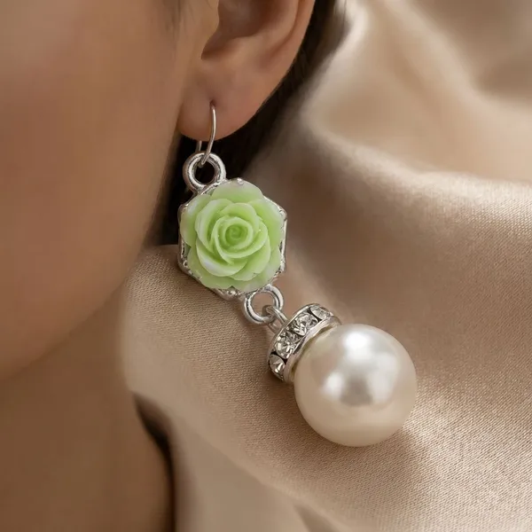 Handcrafted_Elegant_Green_Rose_Pearl_Drop_Earrings