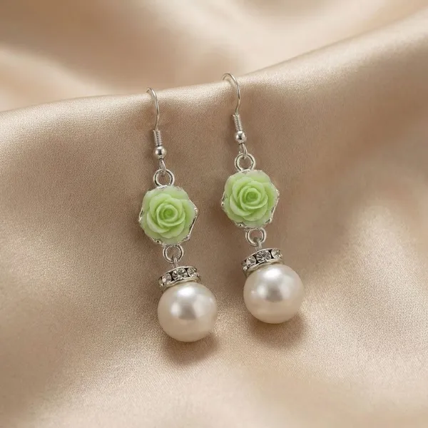 Handcrafted_Elegant_Green_Rose_Pearl_Drop_Earrings