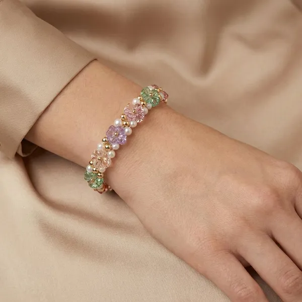 Handcrafted_Pastel_Crystal_And_Pearl_Beaded_Stretch_Bracelet___Multicolor_Floral_Design