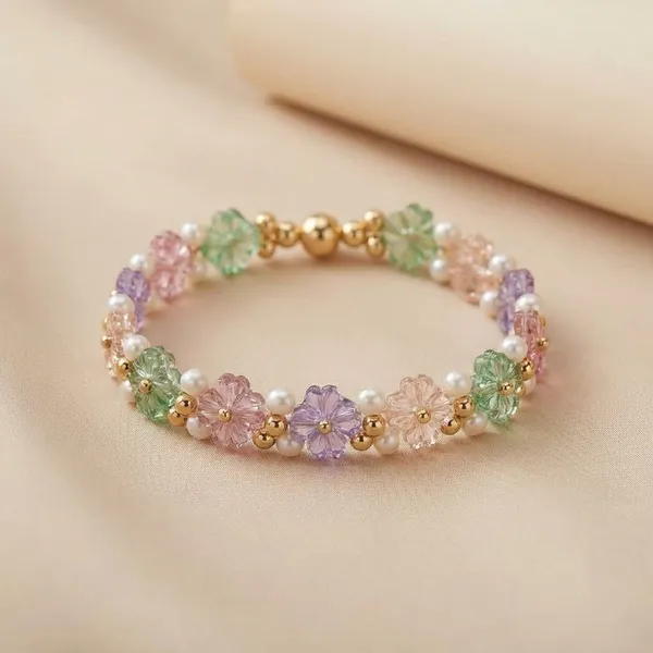 Handcrafted_Pastel_Crystal_And_Pearl_Beaded_Stretch_Bracelet___Multicolor_Floral_Design