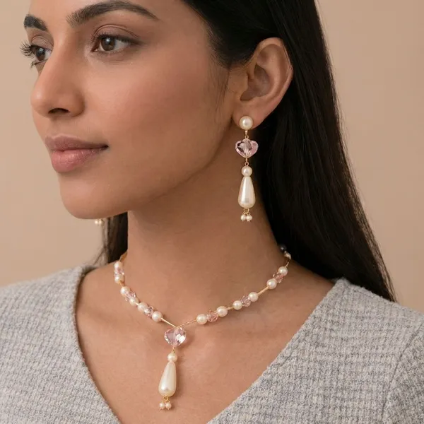 Handcrafted_Pink_Crystal_And_Pearl_Jewelry_Set___Necklace_And_Earrings